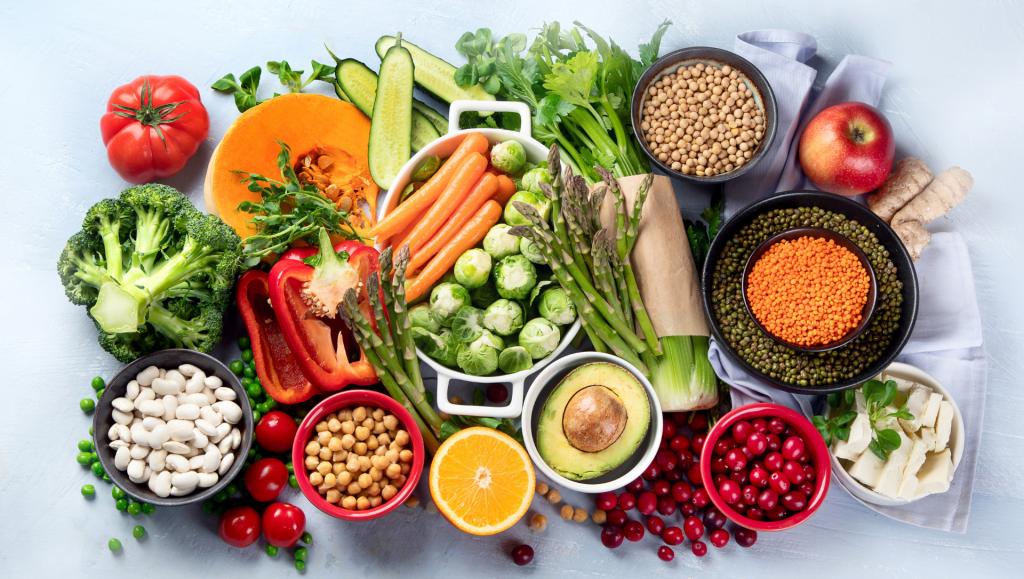 Raw healthy food for vegans. Vegetable albumen source. Foods high in Plant protein, vitamins, mineral, fiber and antioxidants. Vegan and vegetarian food concept.