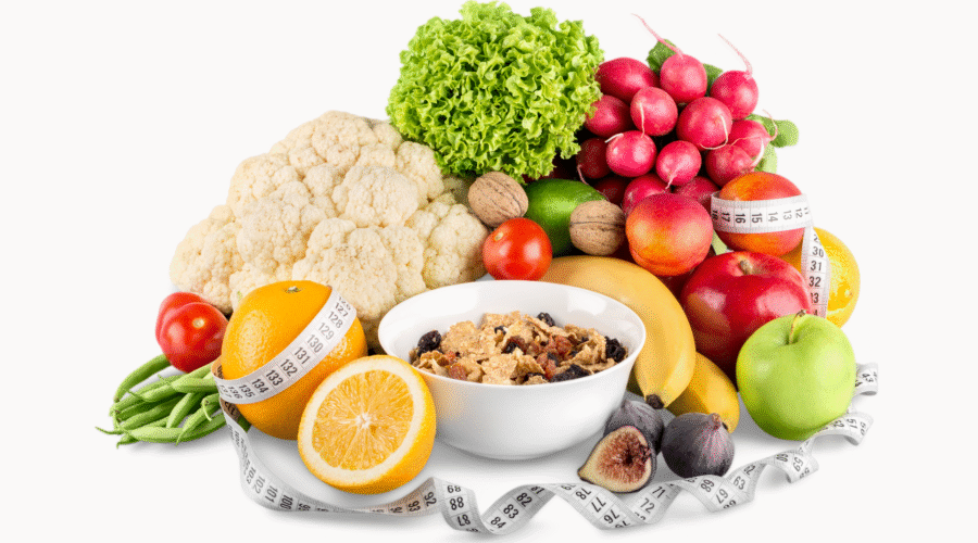 A vibrant mix of fruits, vegetables, and fibre-rich cereal promotes gut health and balanced nutrition.
